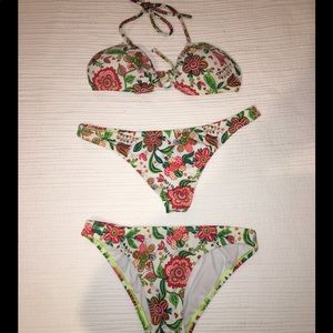 White with colorful floral pattern bathing suit